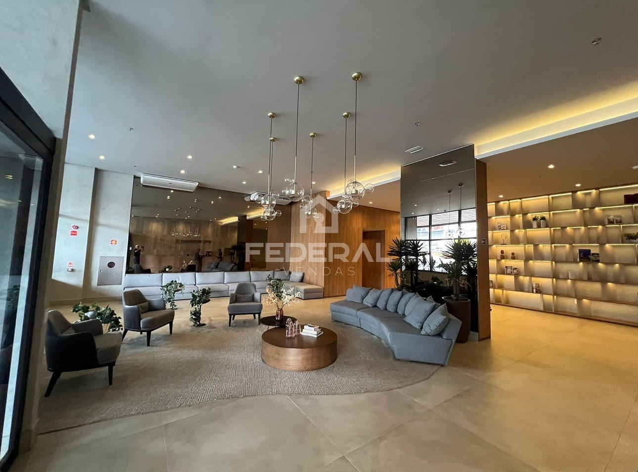 Lobby e recepção do WTC Residence com design sofisticado